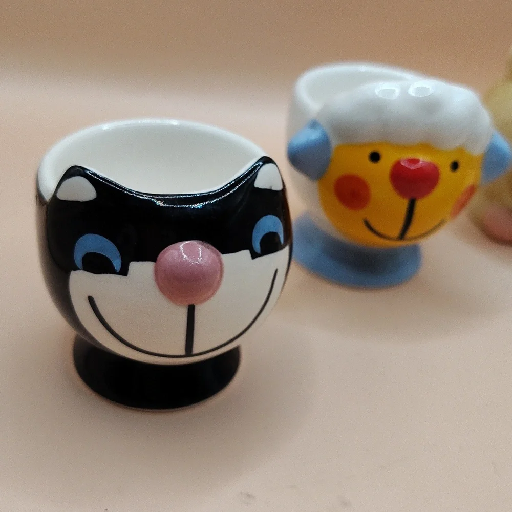 Vintage Animal-Themed Ceramic Egg Cups Set